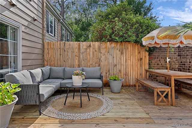 10 Skipwith Green Cir, Henrico, VA 23294 - wooden terrace with outdoor lounge area and a fenced backyard