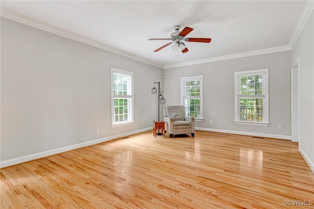 16494 Connie Hall Rd, Montpelier, VA 23192 - living area with light wood-style flooring, ornamental molding, and a ceiling fan