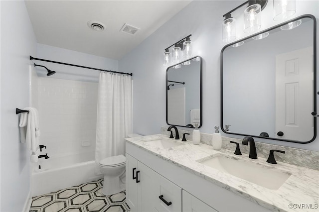 341 Rossmere Dr, Midlothian, VA 23114 - full bath featuring double vanity, shower / tub combo with curtain, and tile patterned floors