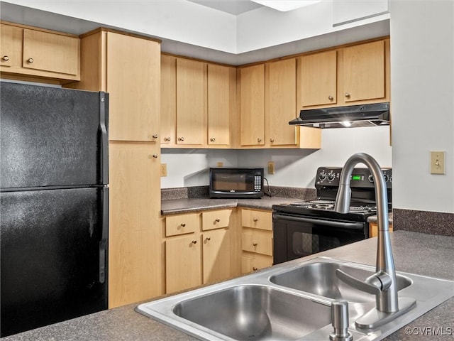 624 Bristol Village Dr Unit 302, Chesterfield, VA 23114 - kitchen featuring black appliances, under cabinet range hood, and light brown cabinetry