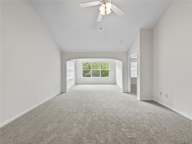 624 Bristol Village Dr Unit 302, Chesterfield, VA 23114 - carpeted spare room with a ceiling fan, arched walkways, and high vaulted ceiling