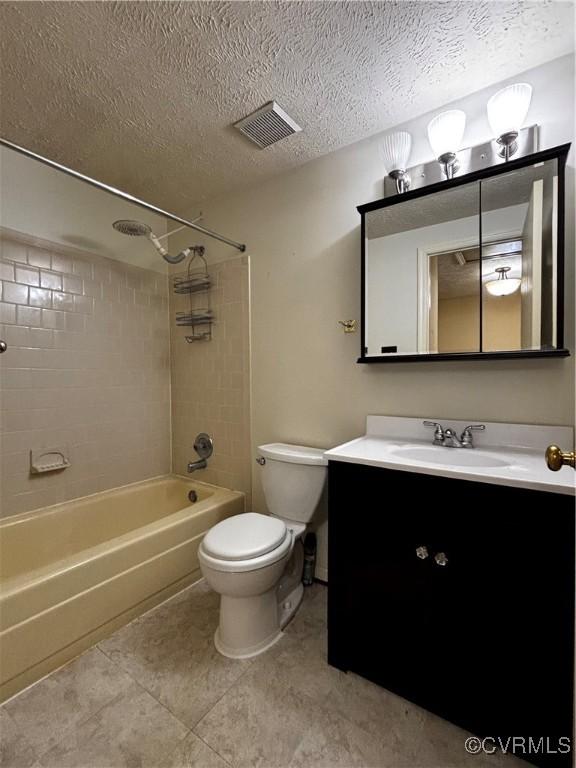1811 Random Winds Ct, Henrico, VA 23238 - bathroom featuring bathing tub / shower combination, vanity, tile patterned flooring, and a textured ceiling