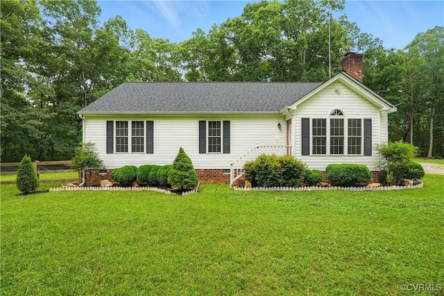 15685 Kennons Ln, Amelia, VA 23002 - view of front of home featuring a front lawn, a chimney, and roof with shingles