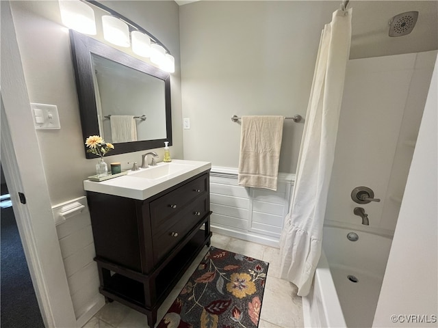 12027 Old Buckingham Rd, Midlothian, VA 23113 - full bathroom featuring vanity, shower / tub combo, and wainscoting