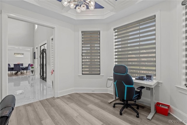 12313 Haybrook Ln, Henrico, VA 23059 - office space featuring a chandelier, wood finished floors, plenty of natural light, and crown molding