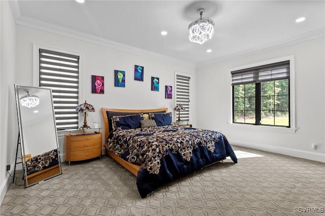 12313 Haybrook Ln, Henrico, VA 23059 - carpeted bedroom with crown molding and recessed lighting