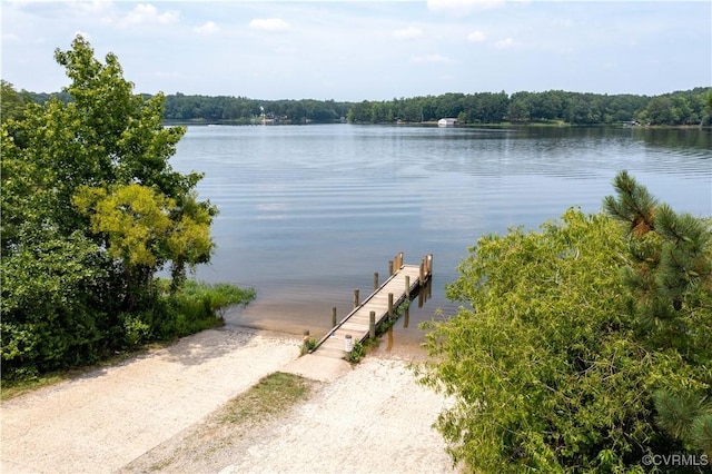 4604 Chesdin Woods Dr, Sutherland, Sutherland, VA 23885 - dock featuring a boat ramp, a water view, and a view of trees