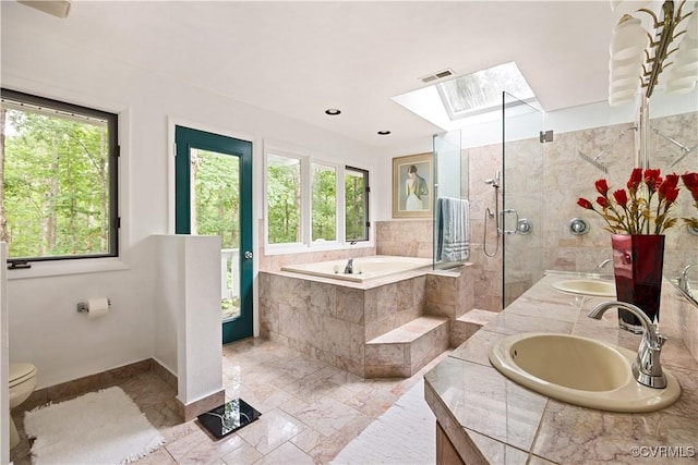 4604 Chesdin Woods Dr, Sutherland, Sutherland, VA 23885 - full bath featuring a bath, a shower stall, a skylight, and double vanity