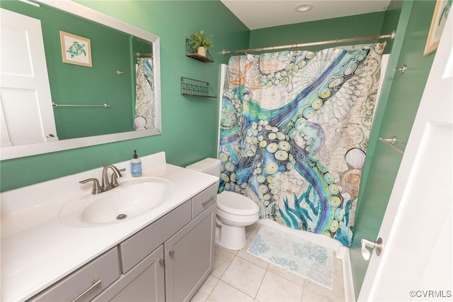 8851 Topeka Rd, Quinton, VA 23141 - bathroom with vanity, tile patterned floors, and a shower with curtain