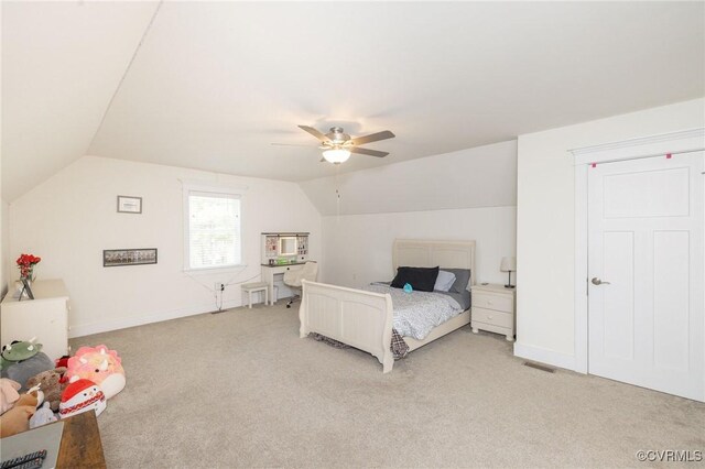 8851 Topeka Rd, Quinton, VA 23141 - bedroom featuring vaulted ceiling, light carpet, and ceiling fan
