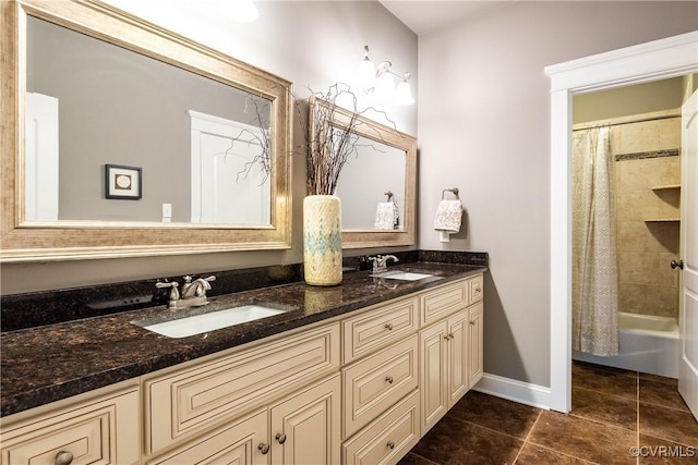2631 Royal Crest Dr, Midlothian, VA 23113 - bathroom featuring double vanity, shower / tub combo, and tile patterned floors