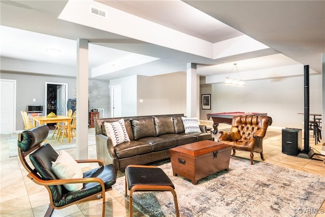 2631 Royal Crest Dr, Midlothian, VA 23113 - living area featuring light tile patterned floors, pool table, and a raised ceiling