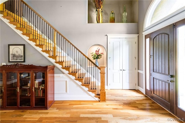 2631 Royal Crest Dr, Midlothian, VA 23113 - entryway featuring a towering ceiling, stairway, and wood finished floors