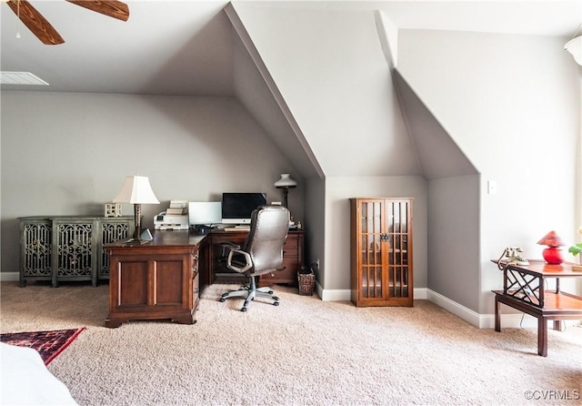 2631 Royal Crest Dr, Midlothian, VA 23113 - office featuring carpet floors, a ceiling fan, and lofted ceiling