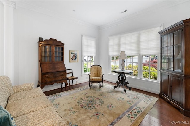 9522 Nassington Ct, Henrico, VA 23229 - sitting room with plenty of natural light, dark wood-type flooring, and ornamental molding