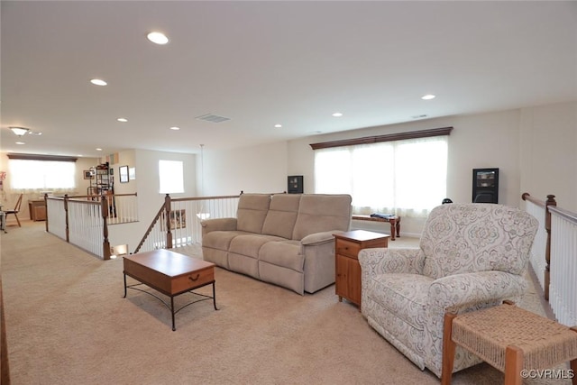 7822 James Blair Ln, New Kent, VA 23124 - living room featuring light carpet and recessed lighting