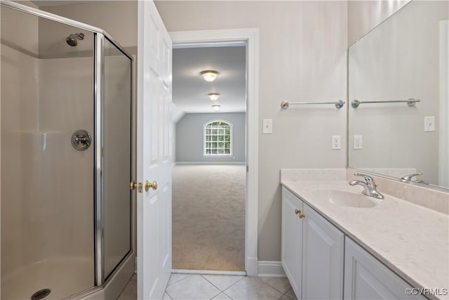 2619 Mulberry Row Rd, Midlothian, VA 23113 - bathroom with a stall shower, vanity, and tile patterned floors