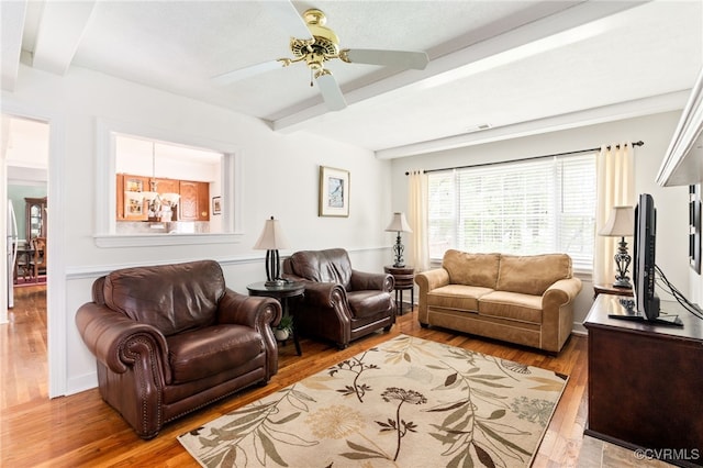 1917 Moonwind Pl, Henrico, VA 23238 - living area with beam ceiling, wood finished floors, and ceiling fan