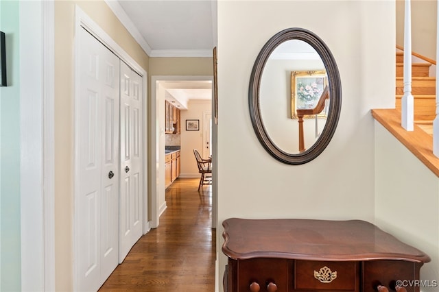 1917 Moonwind Pl, Henrico, VA 23238 - corridor with ornamental molding and dark wood-style flooring