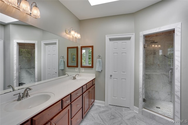 2104 Apple Grove Rd, Mineral, VA 23117 - full bath featuring marble look tiles, a marble finish shower, double vanity, and plenty of natural light