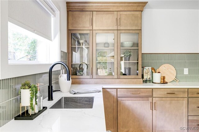 7418 Cherokee Rd, Richmond, VA 23225 - kitchen with light stone counters and glass insert cabinets