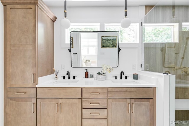 7418 Cherokee Rd, Richmond, VA 23225 - bathroom with double vanity and an enclosed shower