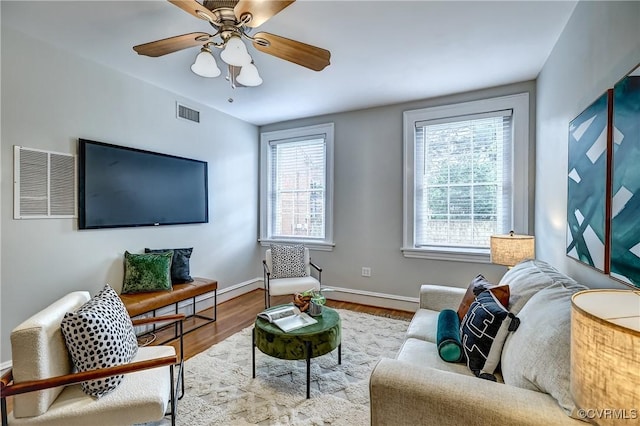 2710 Stuart Ave Unit U3, Richmond, VA 23220 - living room with plenty of natural light, ceiling fan, and wood finished floors