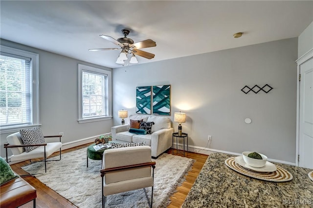 2710 Stuart Ave Unit U3, Richmond, VA 23220 - living area with plenty of natural light, a ceiling fan, and wood finished floors