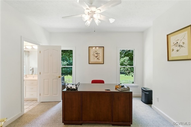 4800 Bailey Branch Ln, Quinton, VA 23141 - office area with light carpet, a ceiling fan, and a textured ceiling