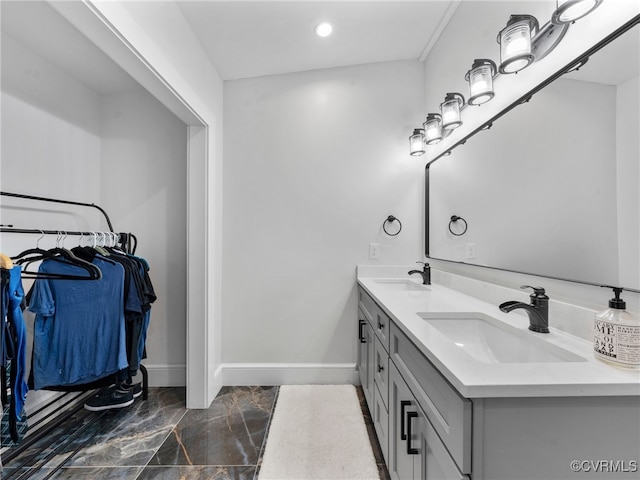 130 N Jefferson St, Petersburg, VA 23803 - full bath featuring double vanity, marble finish floors, recessed lighting, and a walk in closet