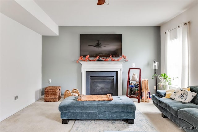 6007 Faulkner Dr, North Chesterfield, VA 23234 - carpeted living room with a ceiling fan and a glass covered fireplace
