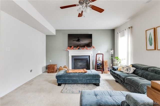 6007 Faulkner Dr, North Chesterfield, VA 23234 - living area featuring carpet floors, ceiling fan, and a glass covered fireplace