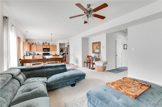 6007 Faulkner Dr, North Chesterfield, VA 23234 - living room featuring ceiling fan and light colored carpet
