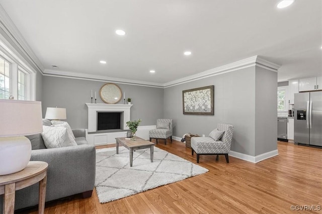 3519 Murchies Hill Rd, Richmond, VA 23234 - living room featuring crown molding, light wood finished floors, and recessed lighting