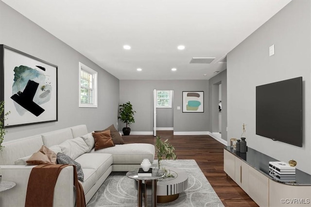 3519 Murchies Hill Rd, Richmond, VA 23234 - living room featuring dark wood-type flooring and recessed lighting