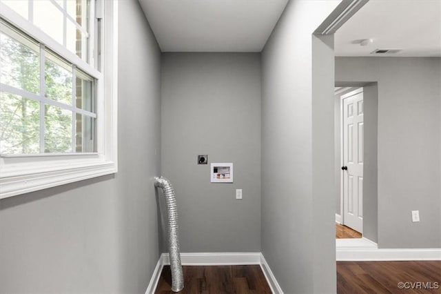 3519 Murchies Hill Rd, Richmond, VA 23234 - laundry room featuring hookup for an electric dryer, dark wood-style floors, and washer hookup