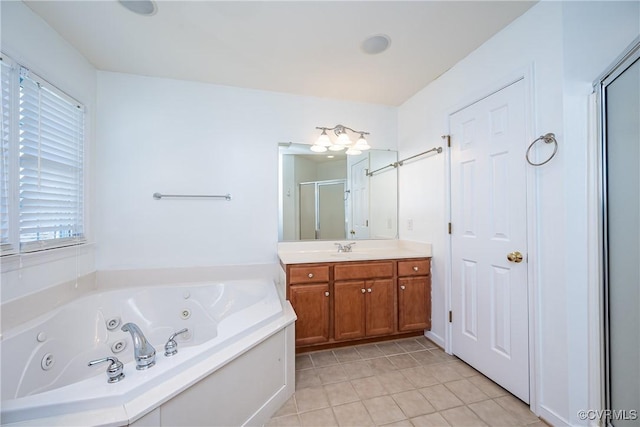 11420 Willows Green Way, Glen Allen, VA 23059 - full bath with a stall shower, vanity, a tub with jets, tile patterned flooring, and plenty of natural light