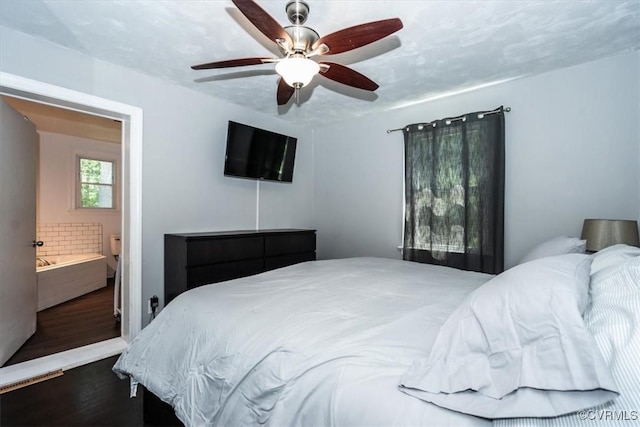 2412 Omega Rd, Henrico, VA 23228 - bedroom featuring wood finished floors, connected bathroom, and ceiling fan