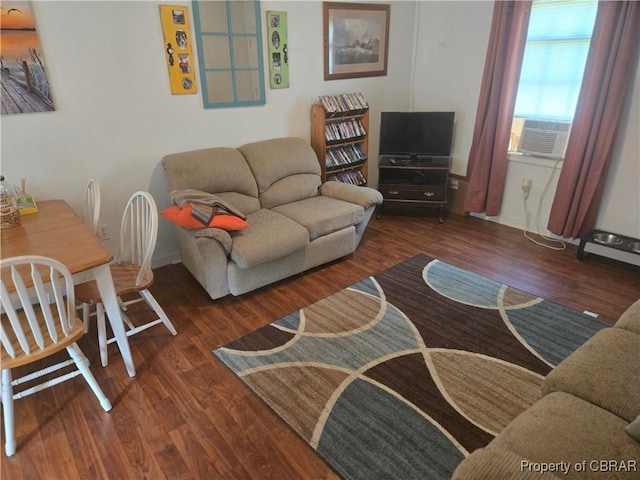 231 Fox Point Rd, Reedville, VA 22539 - living room featuring wood finished floors and cooling unit