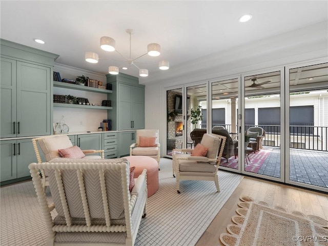 511 Libbie Ave Unit C, Richmond, VA 23226 - living area with light wood-style floors, a chandelier, and recessed lighting