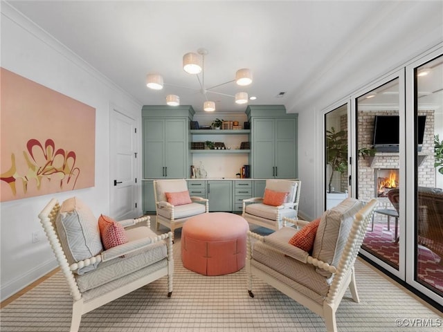 511 Libbie Ave Unit C, Richmond, VA 23226 - living area with a brick fireplace and crown molding
