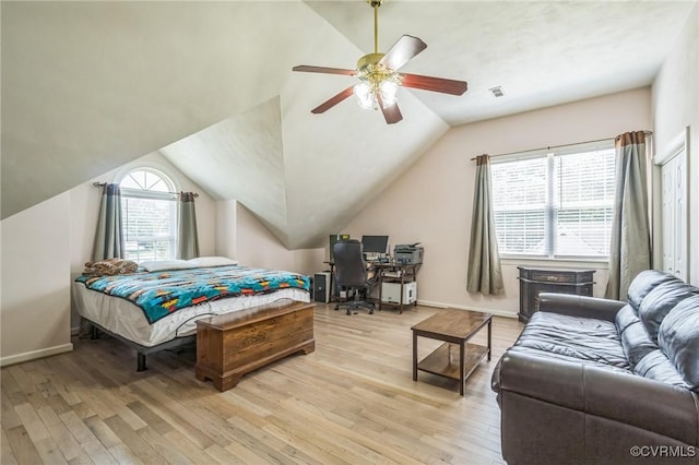 1413 N Mill Point Ct, Suffolk, VA 23434 - bedroom with light wood-style floors, lofted ceiling, an office area, and ceiling fan