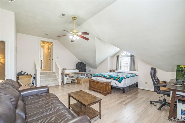 1413 N Mill Point Ct, Suffolk, VA 23434 - bedroom featuring light wood-style flooring, vaulted ceiling, a desk, and ceiling fan