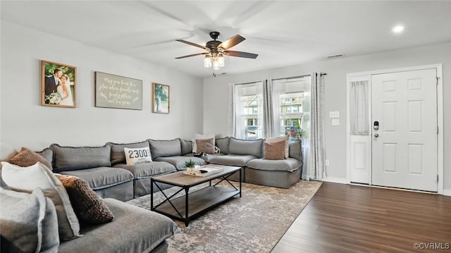 1954 Kennington Park Rd, Aylett, VA 23009 - living room with wood finished floors, a ceiling fan, and recessed lighting