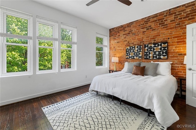118 N Lombardy St, Richmond, VA 23220 - bedroom with brick wall, hardwood / wood-style flooring, and a ceiling fan