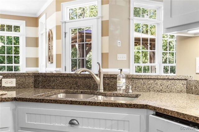8707 Taylor Landing Pl, Chesterfield, VA 23838 - kitchen featuring dishwasher, dark stone counters, and white cabinets