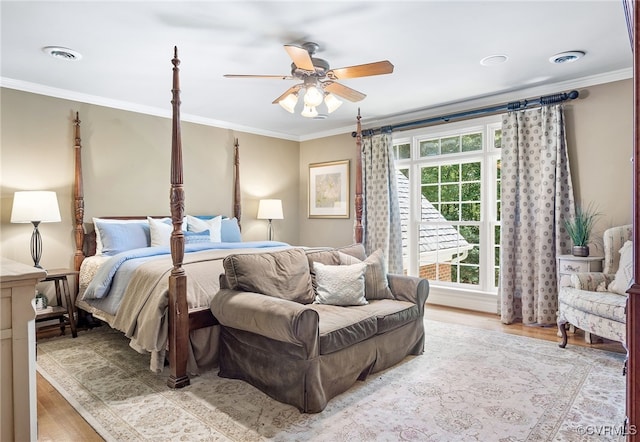 8707 Taylor Landing Pl, Chesterfield, VA 23838 - bedroom featuring light wood-style floors, crown molding, and ceiling fan