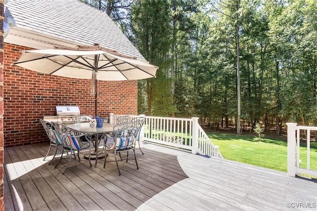 8707 Taylor Landing Pl, Chesterfield, VA 23838 - wooden terrace featuring outdoor dining space and a lawn