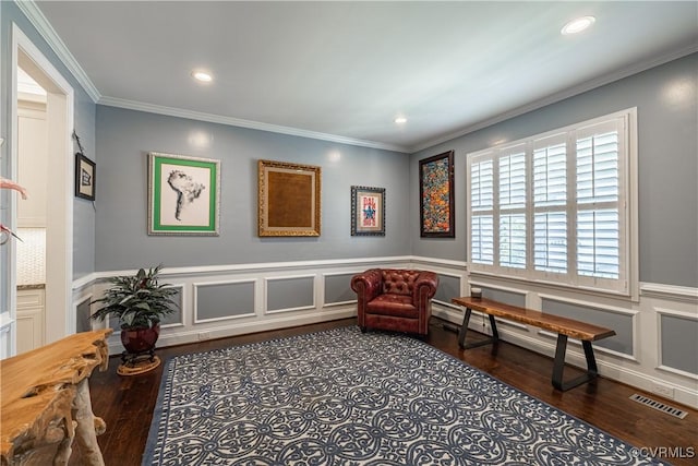 2449 Gold Leaf Cir, Henrico, VA 23233 - sitting room featuring hardwood / wood-style floors, ornamental molding, a wainscoted wall, recessed lighting, and a decorative wall