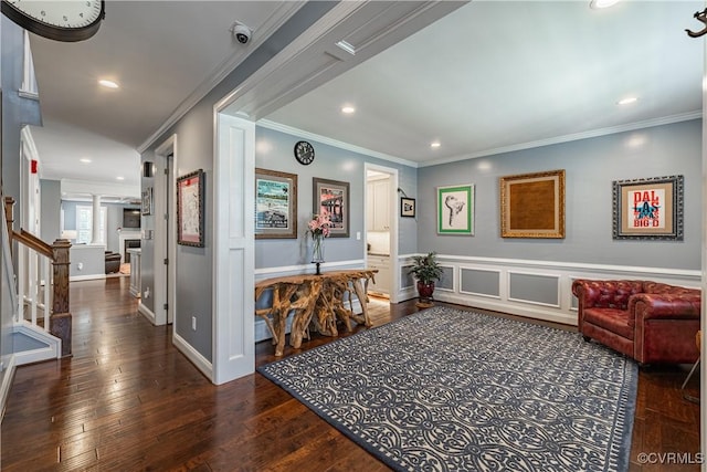 2449 Gold Leaf Cir, Henrico, VA 23233 - office space featuring ornamental molding, recessed lighting, hardwood / wood-style floors, and a wainscoted wall